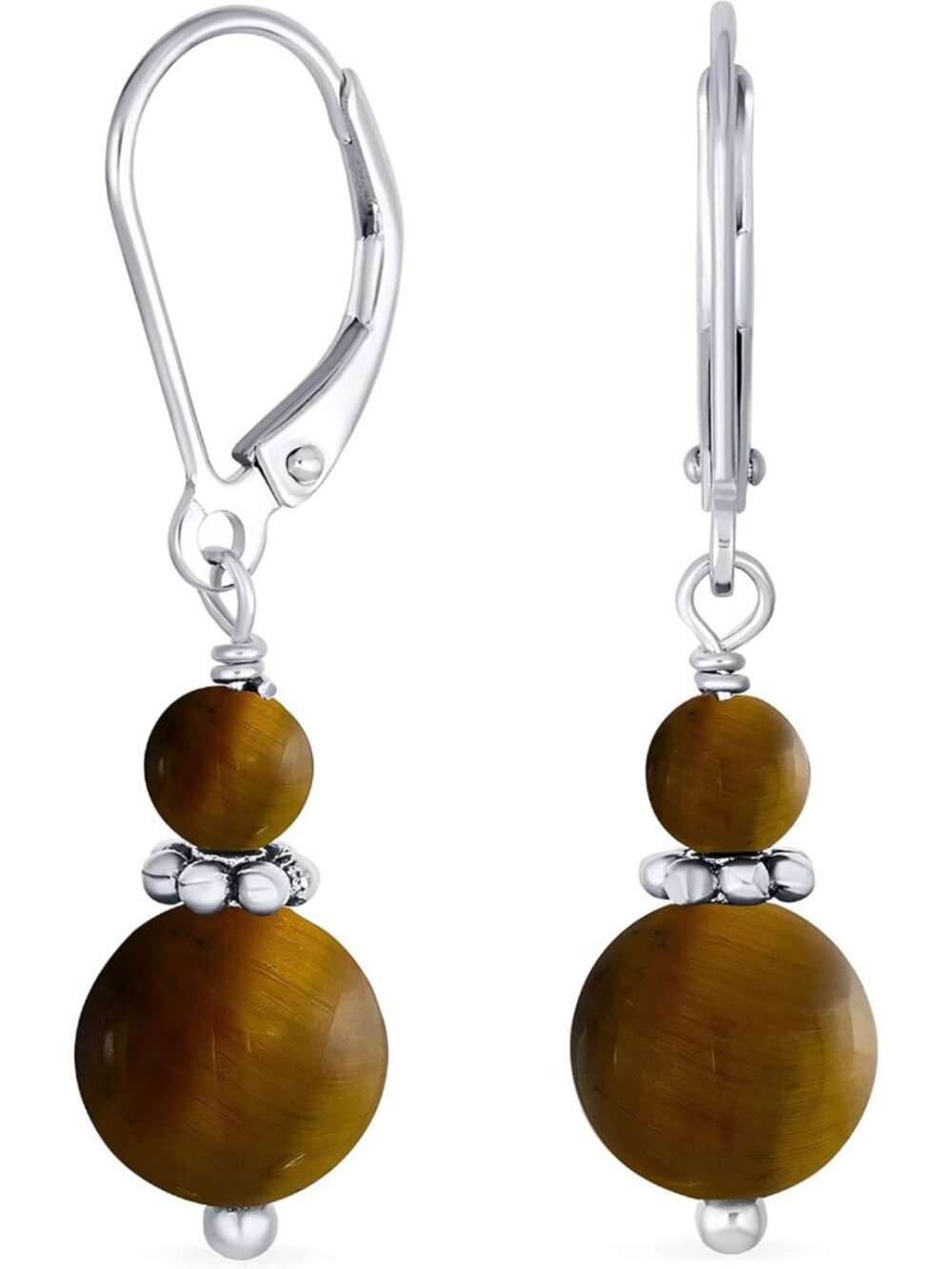 Chic Bali Style Double Bead Dangle Earrings in .925 Sterling Silver - Boho Glam